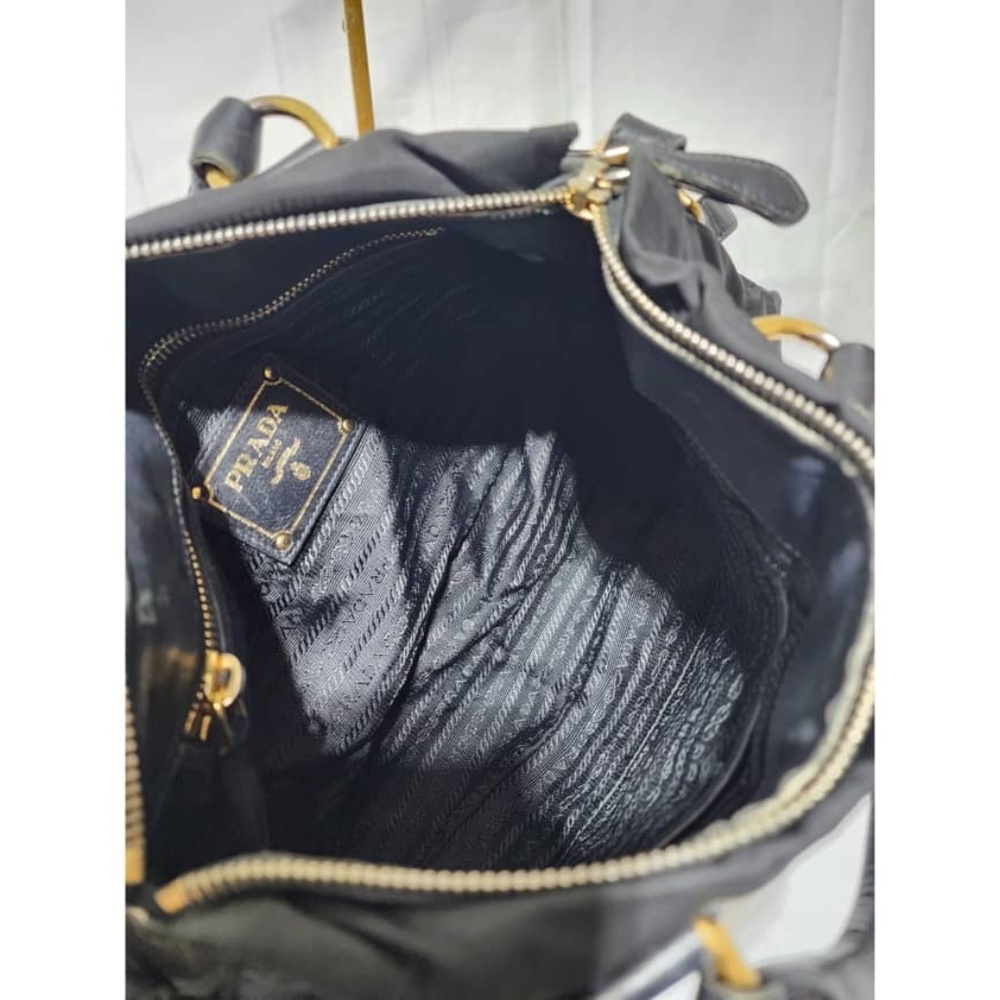 Authentic PRADA Tessuto Nylon And Leather Bauletto Bag Black - Picture 7 of 15